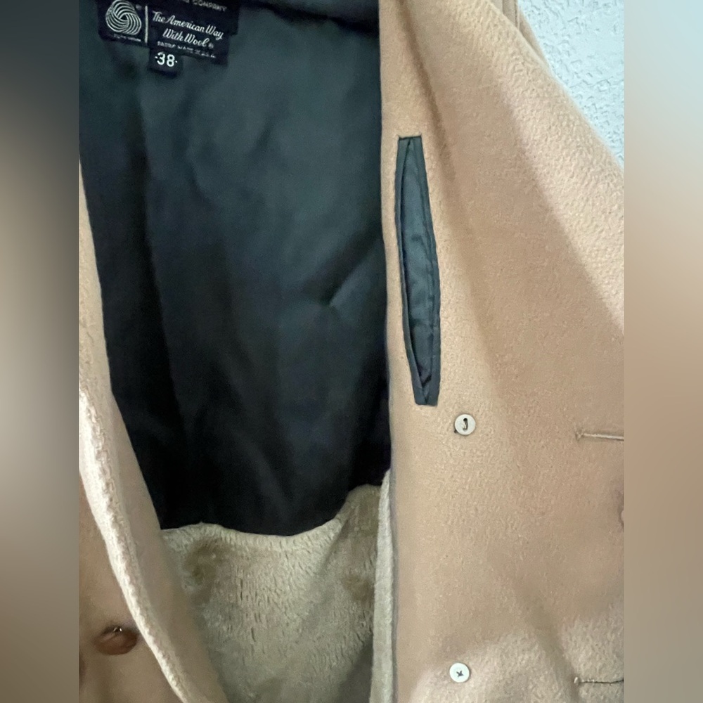 VTG 1970s Stratojac Men's Wool Tan Double Breasted Coat Fur Lining USA Size 38 - Picture 8 of 14